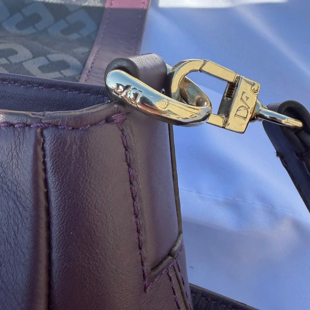 Rare‎ Diane Von Furstenberg Purple 440 Courier Leather Bag Prune Satchel DVF